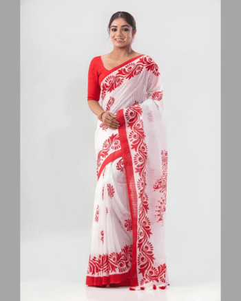 halfsilk jamdani sari